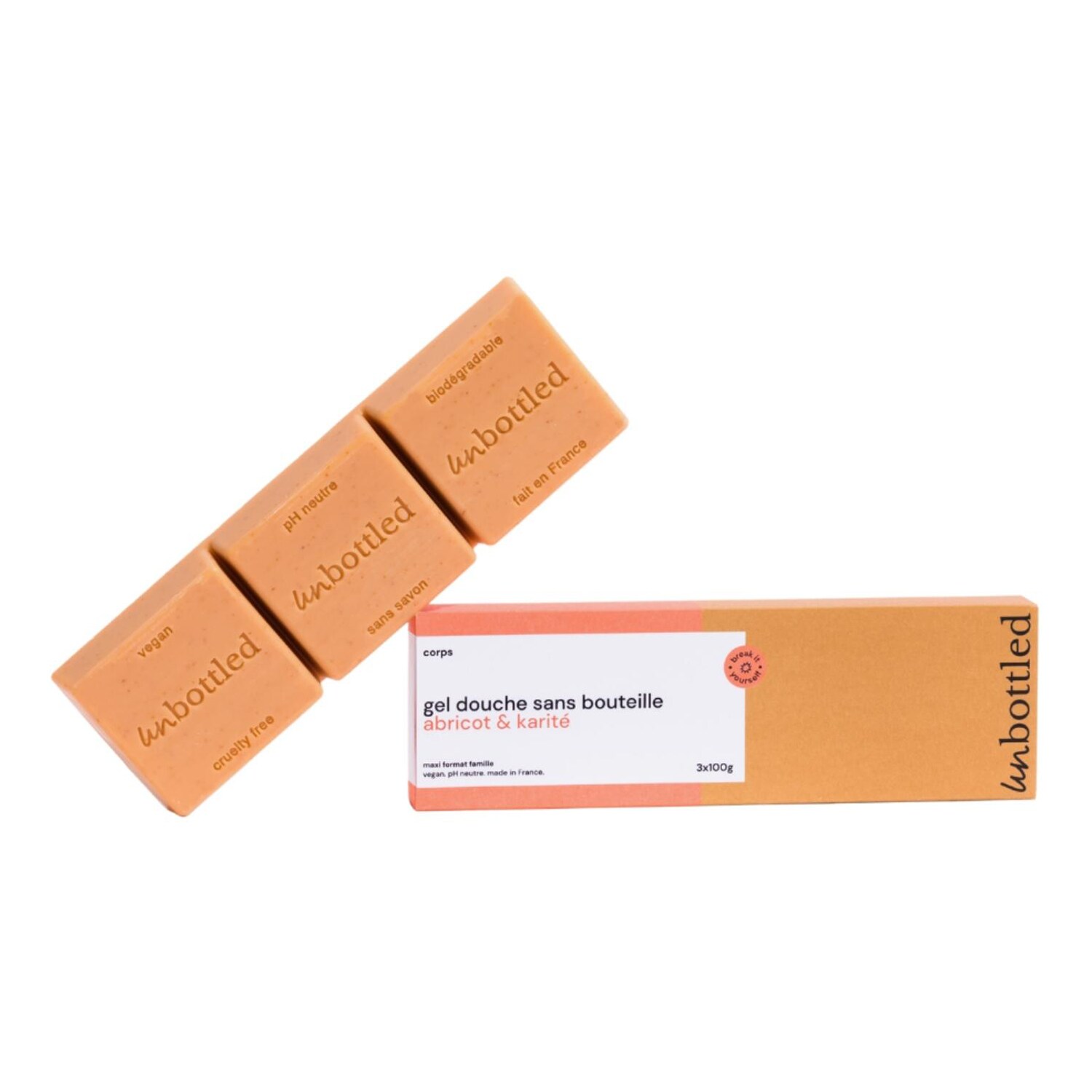 Unbottled - Maxi gel Douche Solide Abricot & Karité – Kostka Myjąca Do Ciała - Shower Bar Maxi - Apricot & Shea 360g - Dla Kobiet