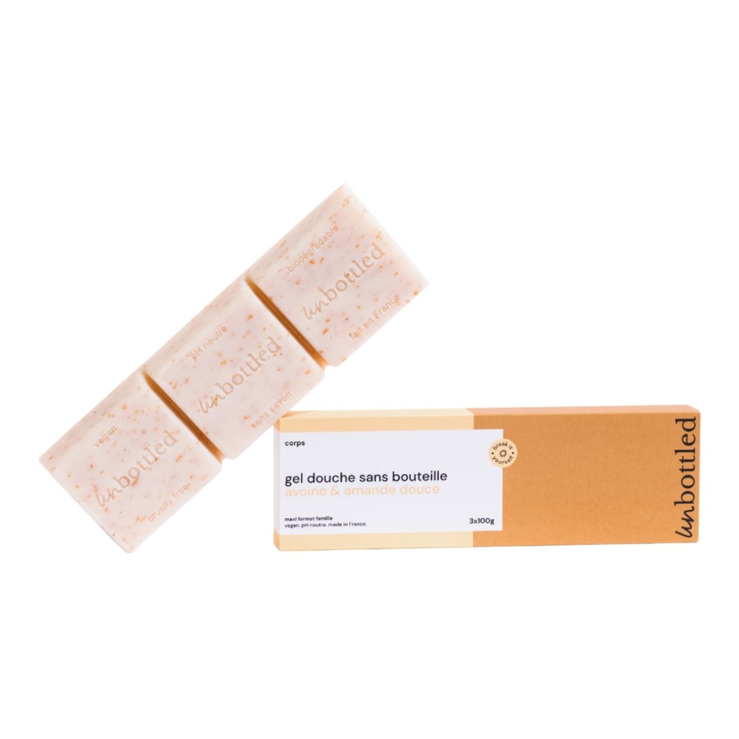 Unbottled - Maxi gel Douche Solide Avoine & Amande Douce – Kostka Myjąca Do Ciała - Shower Bar Maxi- Oats& Sweet Almond 360g - Dla Kobiet