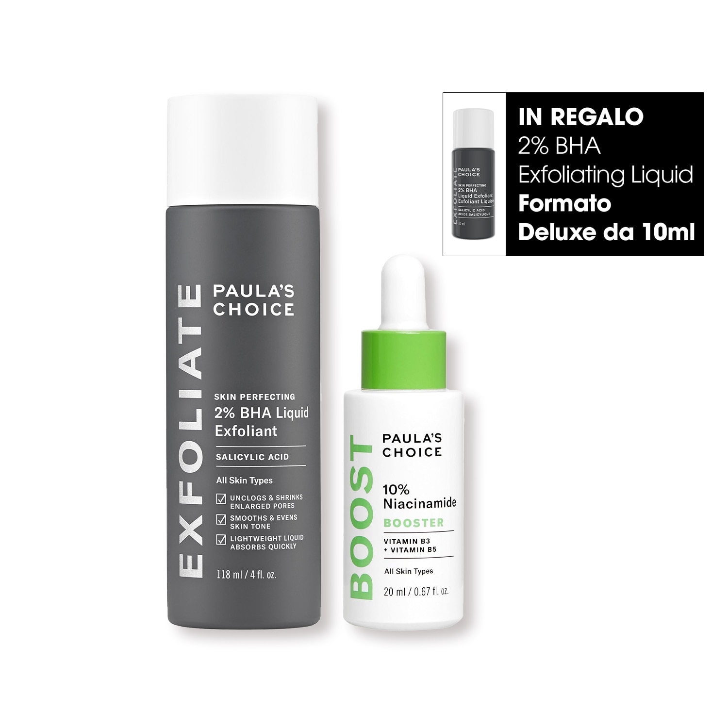 Skin perfecting 2% BHA liquid exfoliant + Boost 10% niacinamide booster, PAULA'S CHOICE