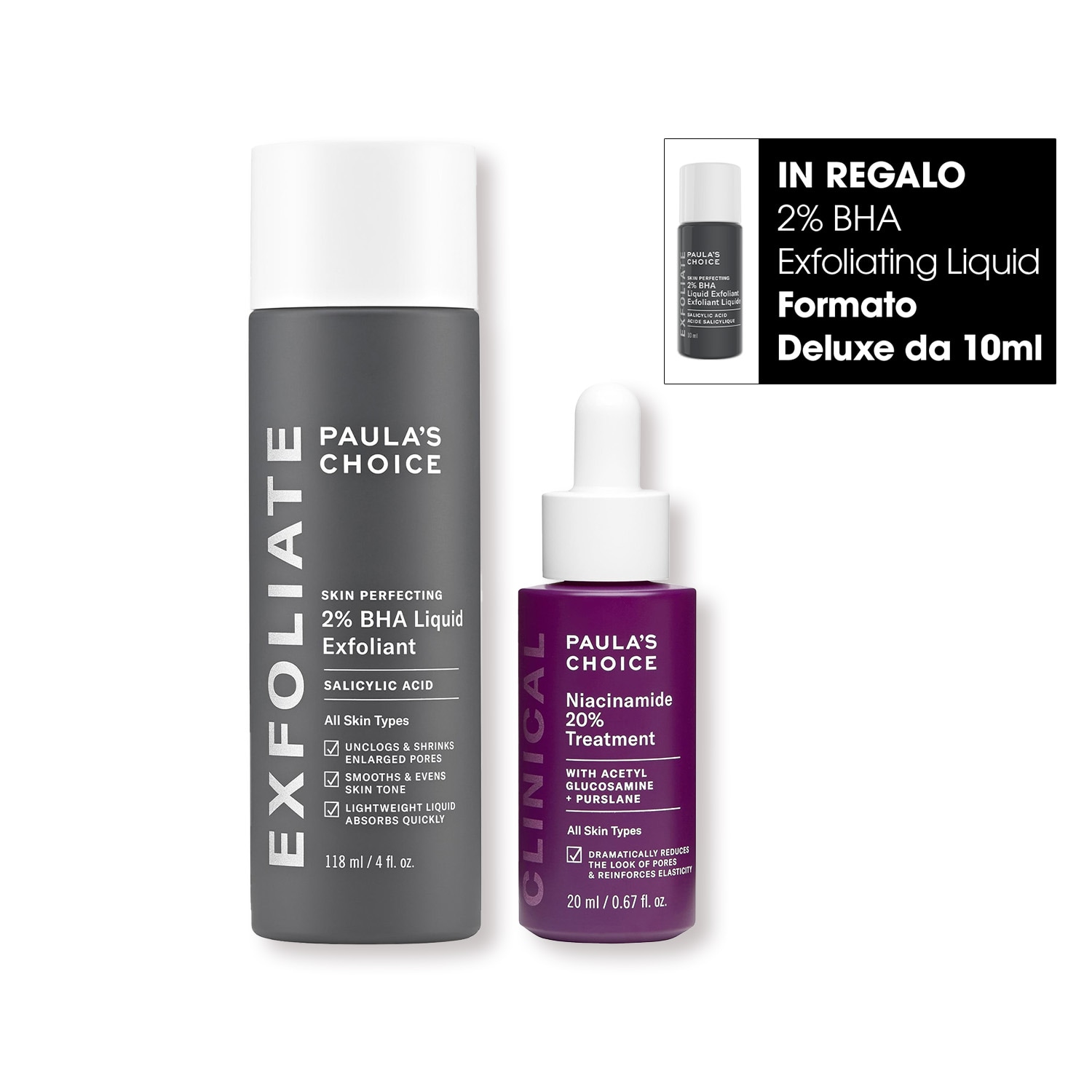 Skin perfecting 2% BHA liquid exfoliant + Clinical niacinamide 20% treatment, PAULA'S CHOICE