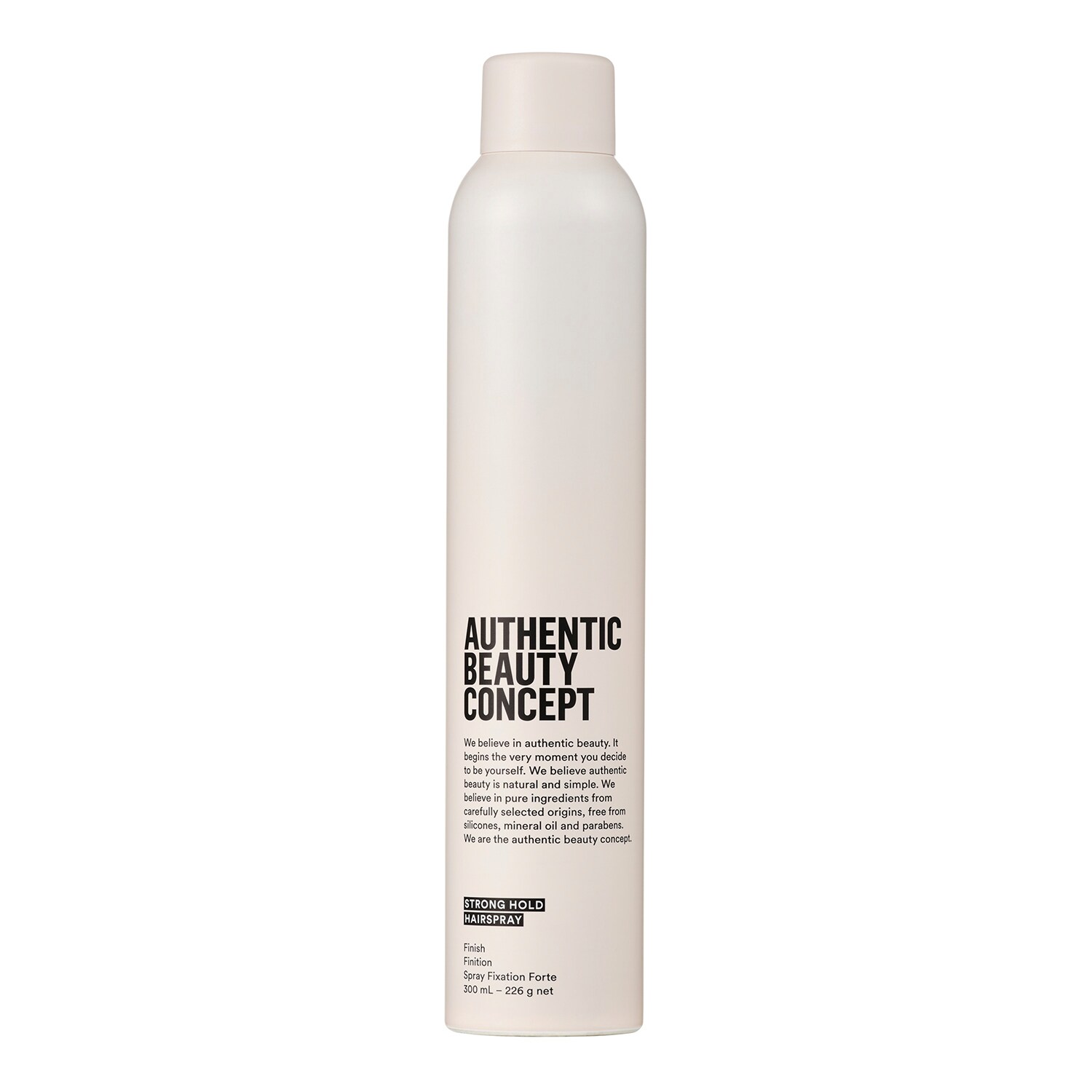 E-shop AUTHENTIC BEAUTY CONCEPT - Strong Hold Hairspray - Rychleschnoucí, dlouhotrvající ultra jemný lak na vlasy
