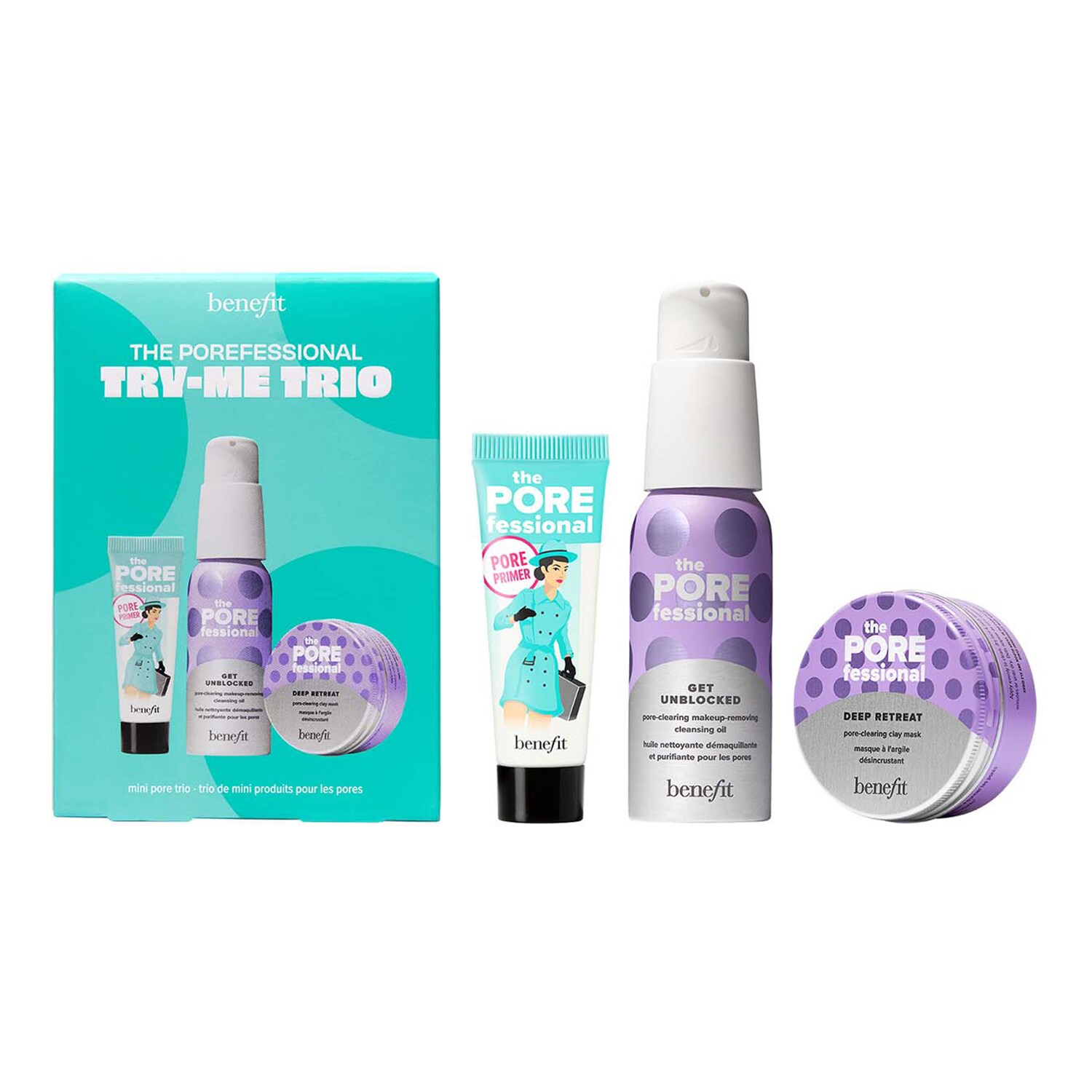 BENEFIT COSMETICS - The POREfessional Try-Me Trio - Mini čistící olej, maska & báze