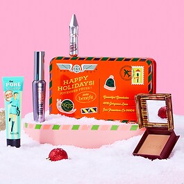 Zestaw świąteczny Totally Glam Telegram - Primer, bronzer, maskara i żel do brwi