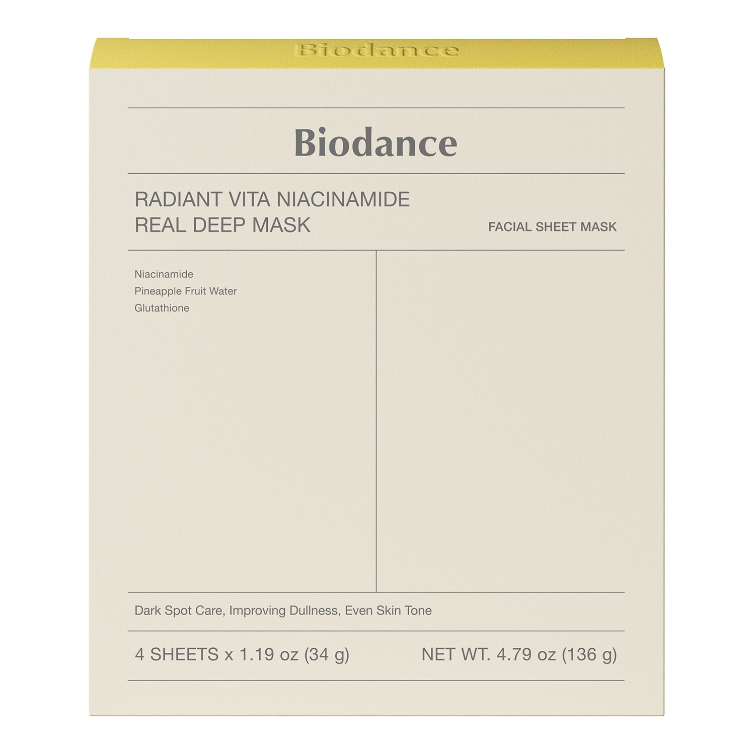 BIODANCE - Radiant Vita Niacinamide Real Deep Mask - Rozjasňující a sjednocující maska
