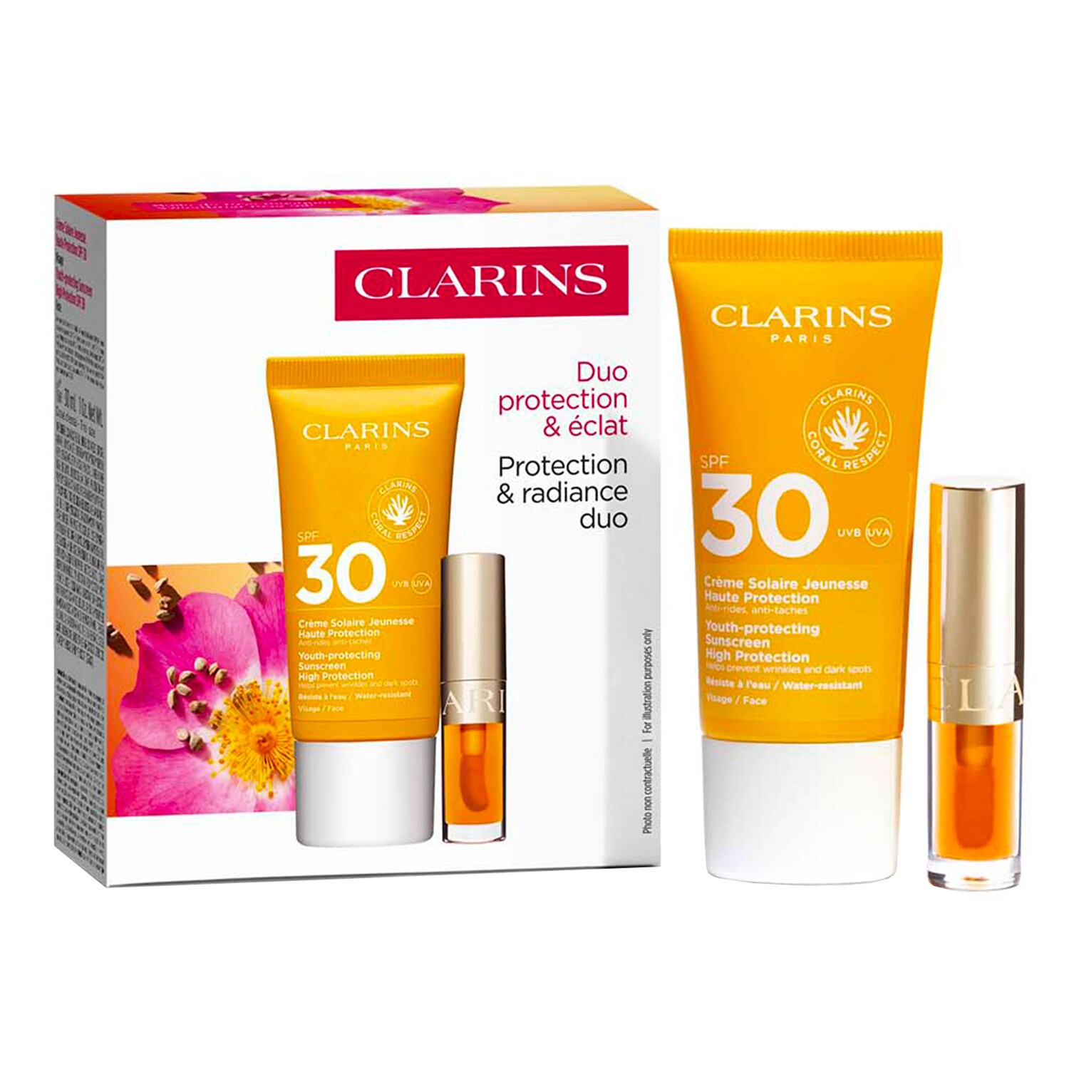 CLARINS - Duo Protection Solaire SPF30 & Lip Comfort Oil - Opalovací krém a olej na rty