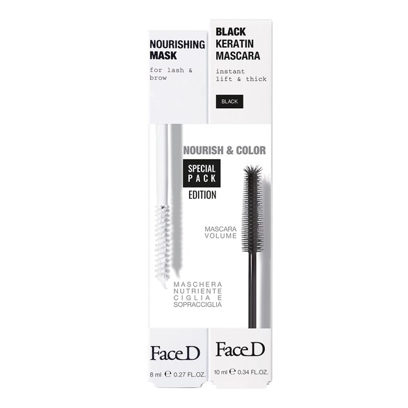 Face D - Bipack Maschera Ciglia & Mascara Nero Alla Keratina - Mascara Curativo + Mascara - bipack Maschera Ciglia & Mascara - Donna