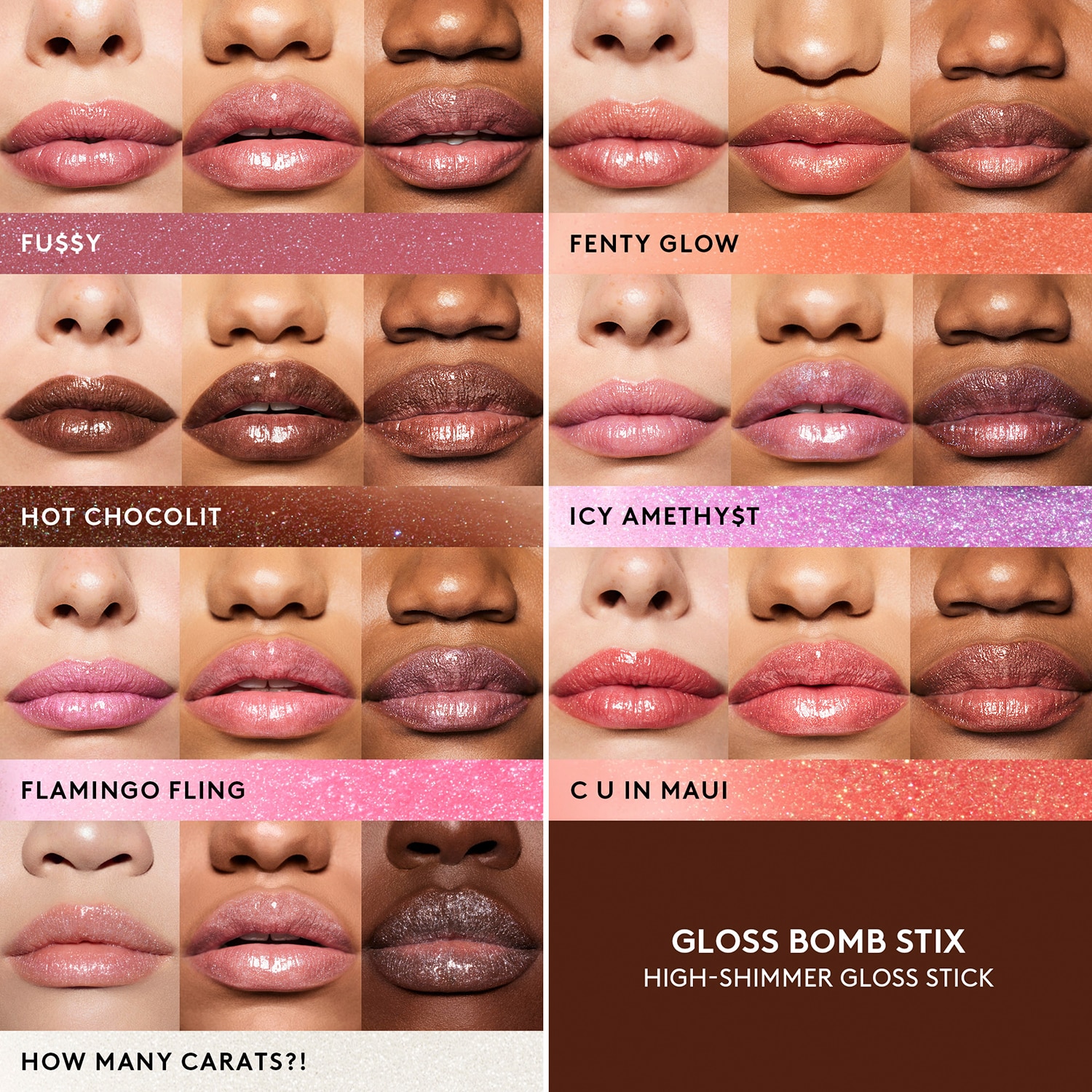 Fenty Beauty リップグロス 113 ICY AMETHYST Fenty Beauty By Rihanna Gloss Bomb Stix Błyszczyk Brokatowy