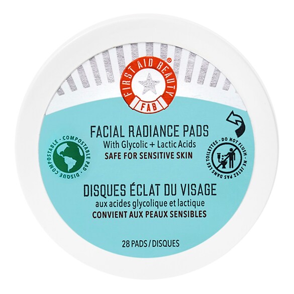 Facial Radiance Pads - Disques éclat du visage aux Acides Glycolique + Lactique , FIRST AID BEAUTY