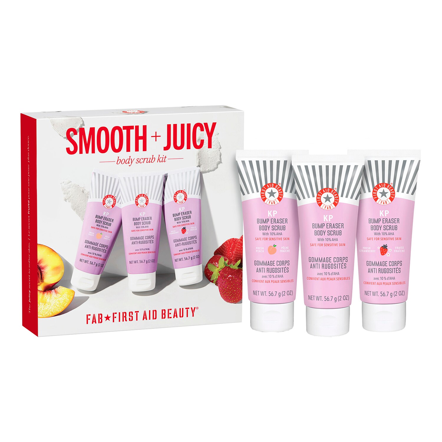 FIRST AID BEAUTY - Smooth + Juicy Scrub Kit – Sada tělového peelingu proti keratóze pilaris