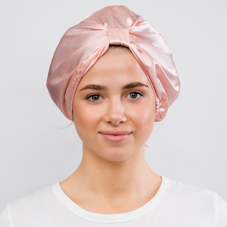 Anti-Frizz Satin Hair Bonnet Pink - Satynowy czepek do włosów