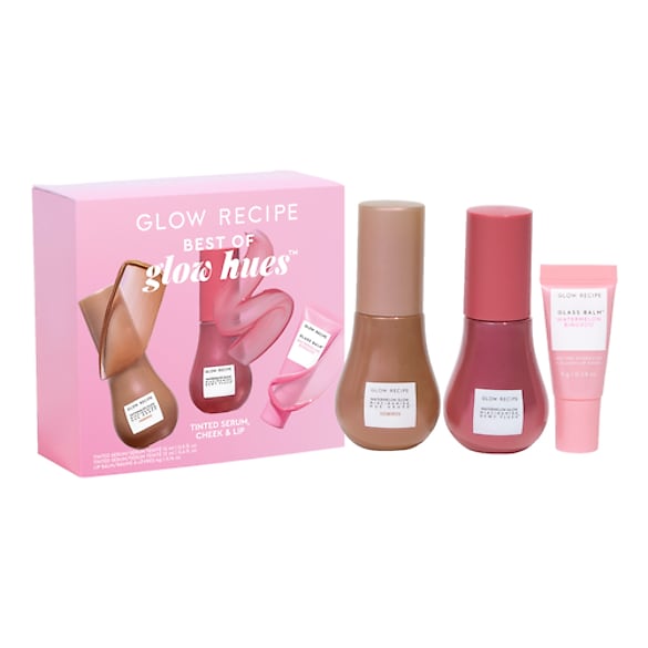 Best of Glow Hues - Coffret cadeau sérum teinté, joues et lèvres, GLOW RECIPE