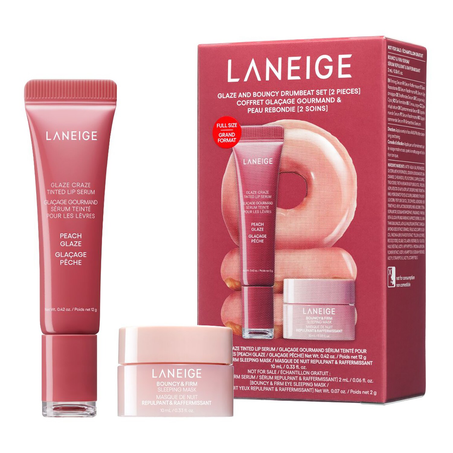 LANEIGE - Glazed and Bouncy Drumbeat Set - Sada balzámu na rty a noční pleťové masky