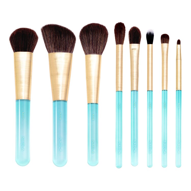 Aquamarine Essential Brush Set - Set med 8 borstar för ögon och ansikte