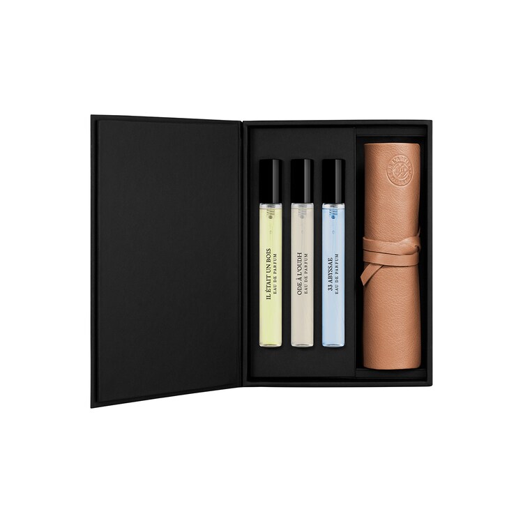 Le Coffret Les Bois – Coffret vaporisateurs de voyage et pochette en cuir