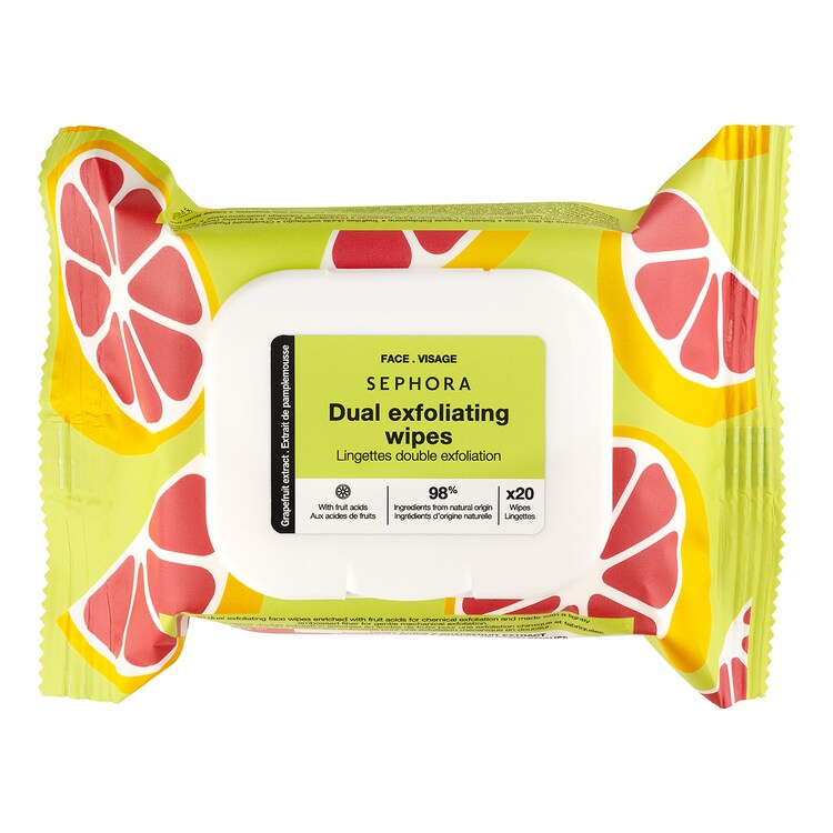 Lingettes double exfoliation - Extrait de pamplemousse + Acides de fruits