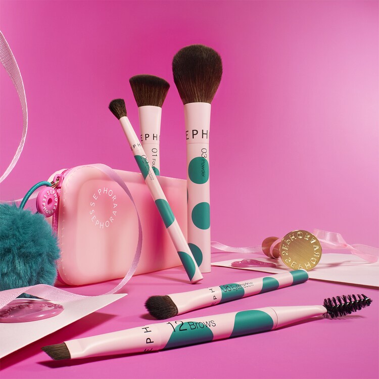Kit de pinceaux teint et yeux - 2 pinceaux teint + 3 pinceaux yeux