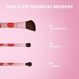 Kit de pinceles y accesorios maquillaje - 3 pinceles rostro y ojos + 2 esponjas