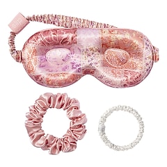 Set pigiama party Boteh - Set di mascherina e scrunchies in pura seta, SLIP