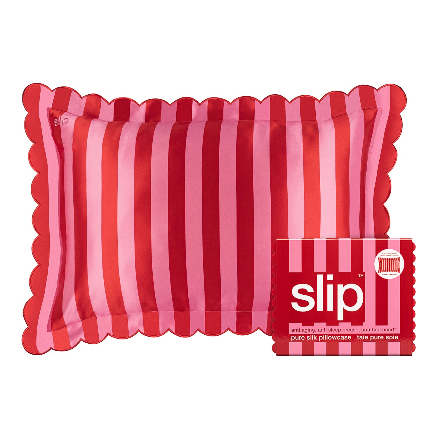 SLIP - Povlak na polštář z čistého hedvábí s ozdobným okrajem - QUEEN