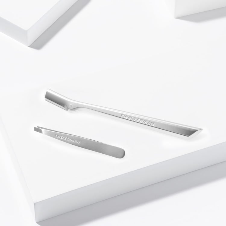 Mini Slant Tweezer & Brow Razor Set - Sølv