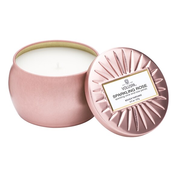 Vermeil Sparkling Rose Mini Tin Candle - Świeca , VOLUSPA