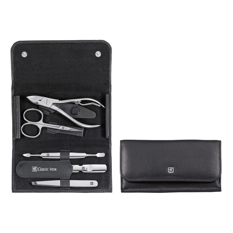 Maniküre Pediküre Set 5tlg. mit Nagelzange, Leder, schwarz