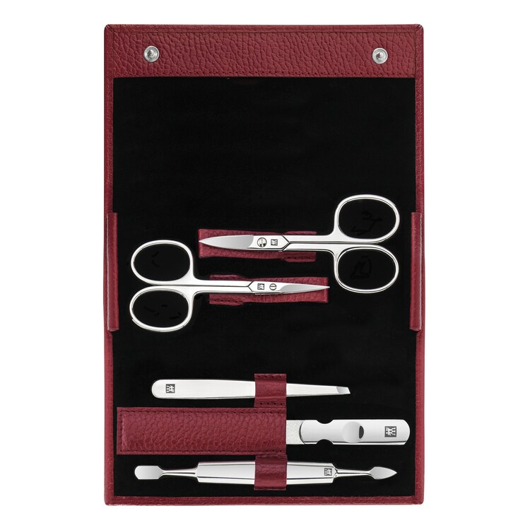 Maniküre Pediküre Set 5tlg. mit Nagelschere, Leder, Rot