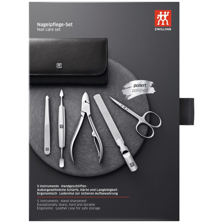 Maniküre Pediküre Set 5tlg. mit Nagelzange, Leder, schwarz