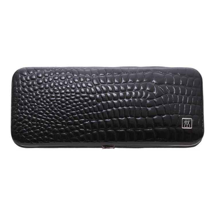 Maniküre Pediküre Set 5tlg. mit Nagelschere, Leder in Kroko-Optik, schwarz