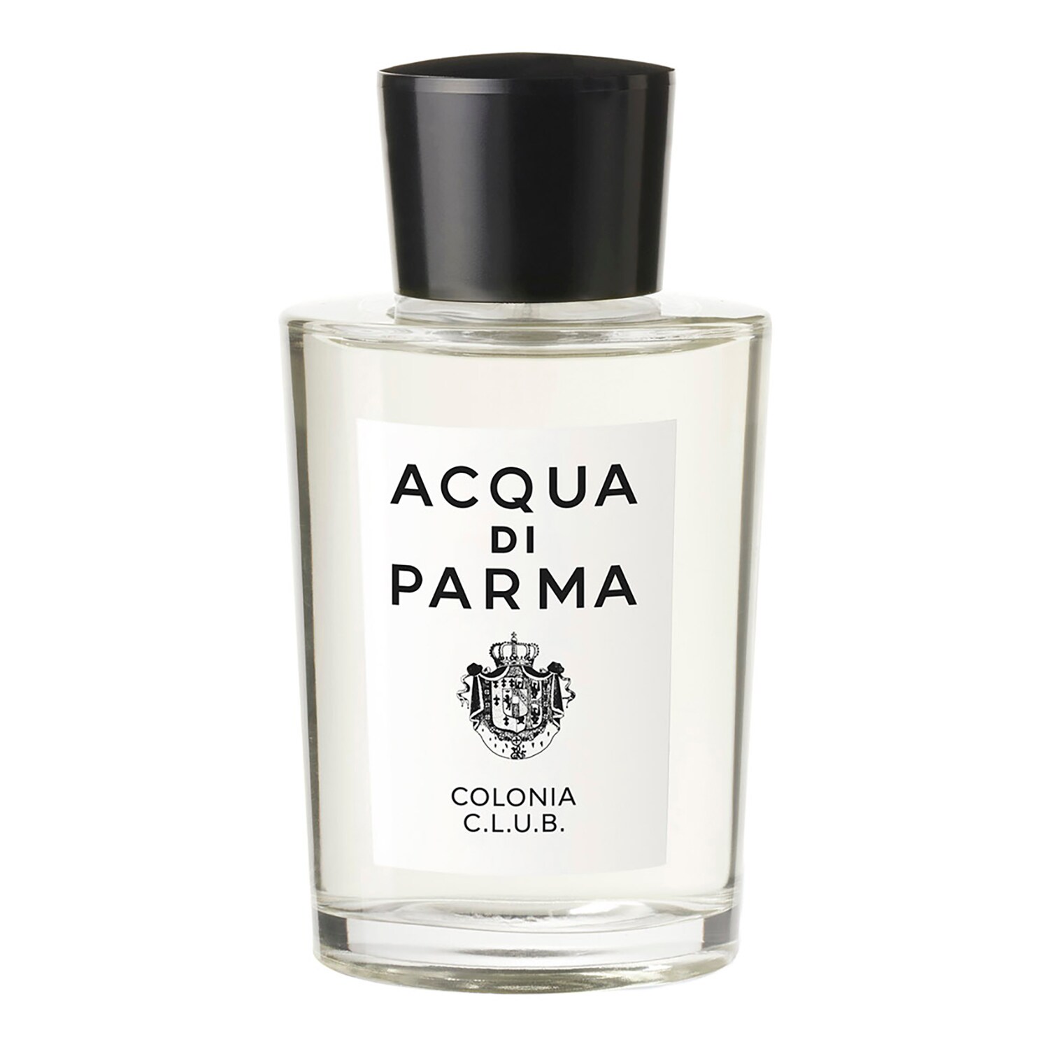 Bottle of ACQUA DI PARMA Colonia C.L.U.B. in transparent glass with black cap