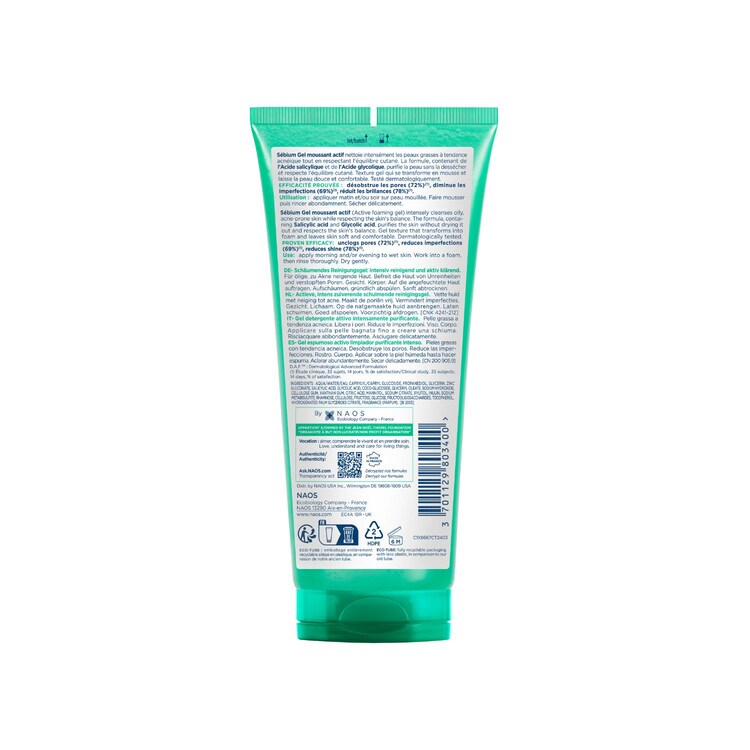 Sébium Gel Moussant Actif - Gel nettoyant moussant peau mixte à grasse