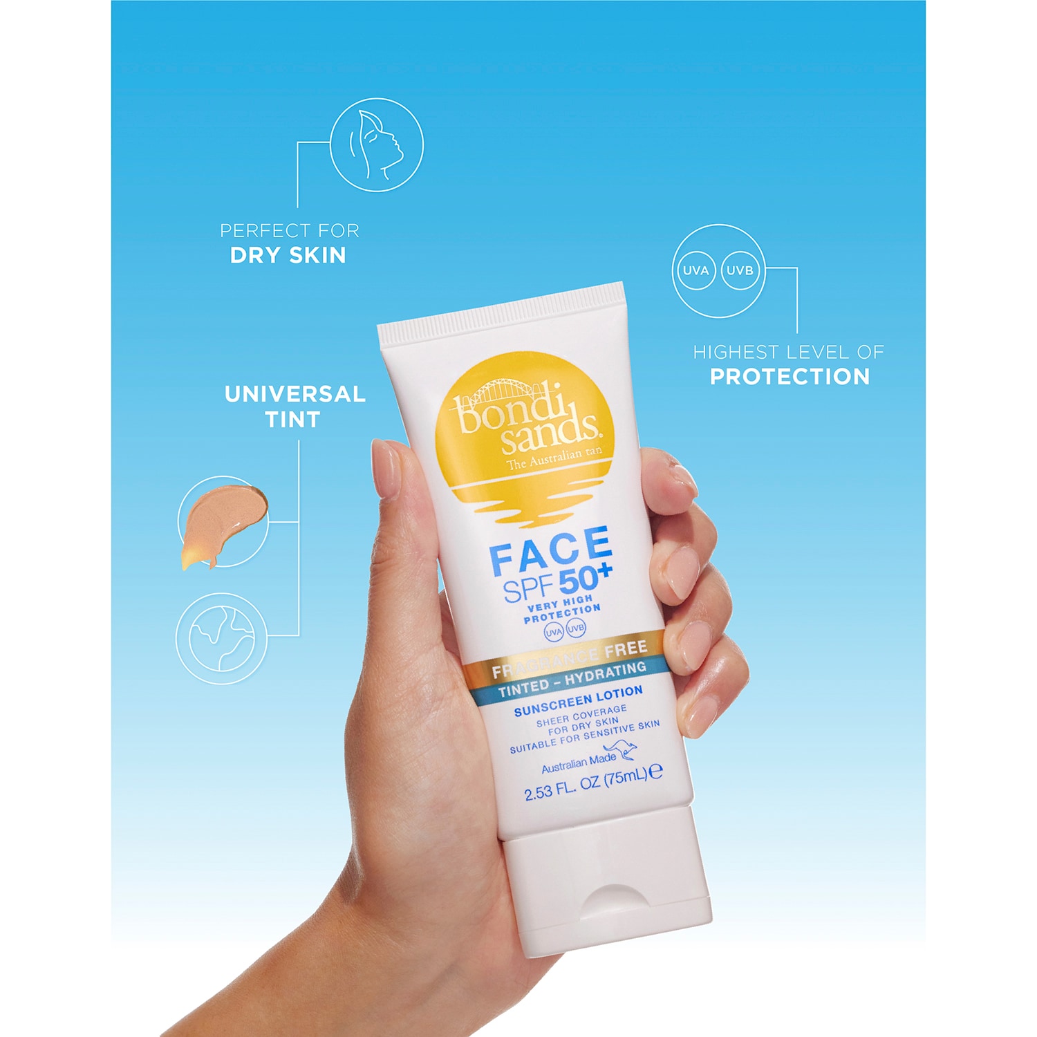 SPF 50+ FRAGRANCE FREE FACE HYDRATING TINTED LOTION TUBE