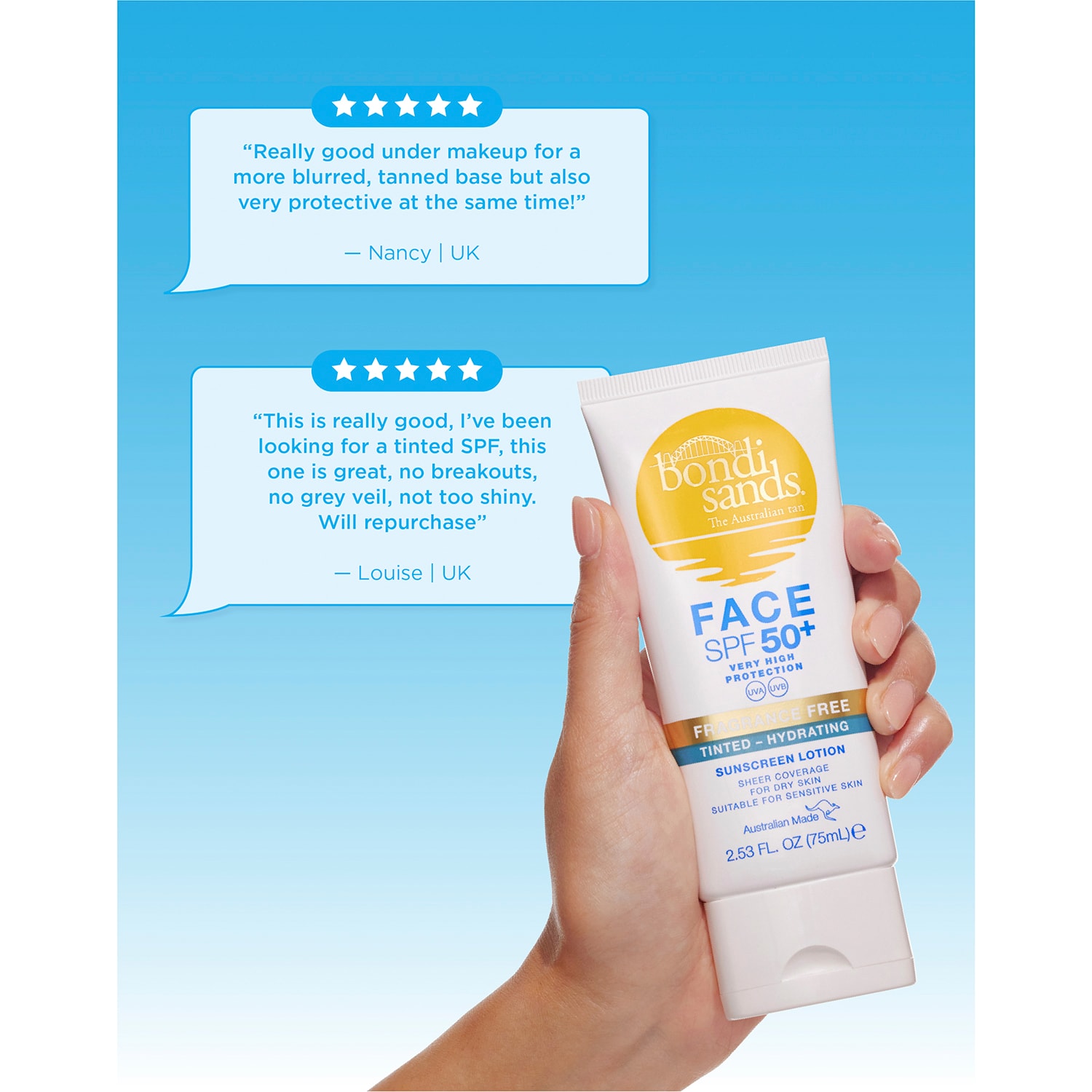 SPF 50+ FRAGRANCE FREE FACE HYDRATING TINTED LOTION TUBE