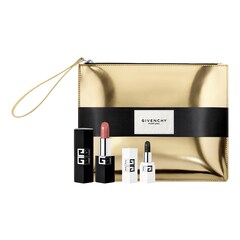 Zestaw Le Rouge &ndash; pomadka, mini balsam i złota kosmetyczka, GIVENCHY
