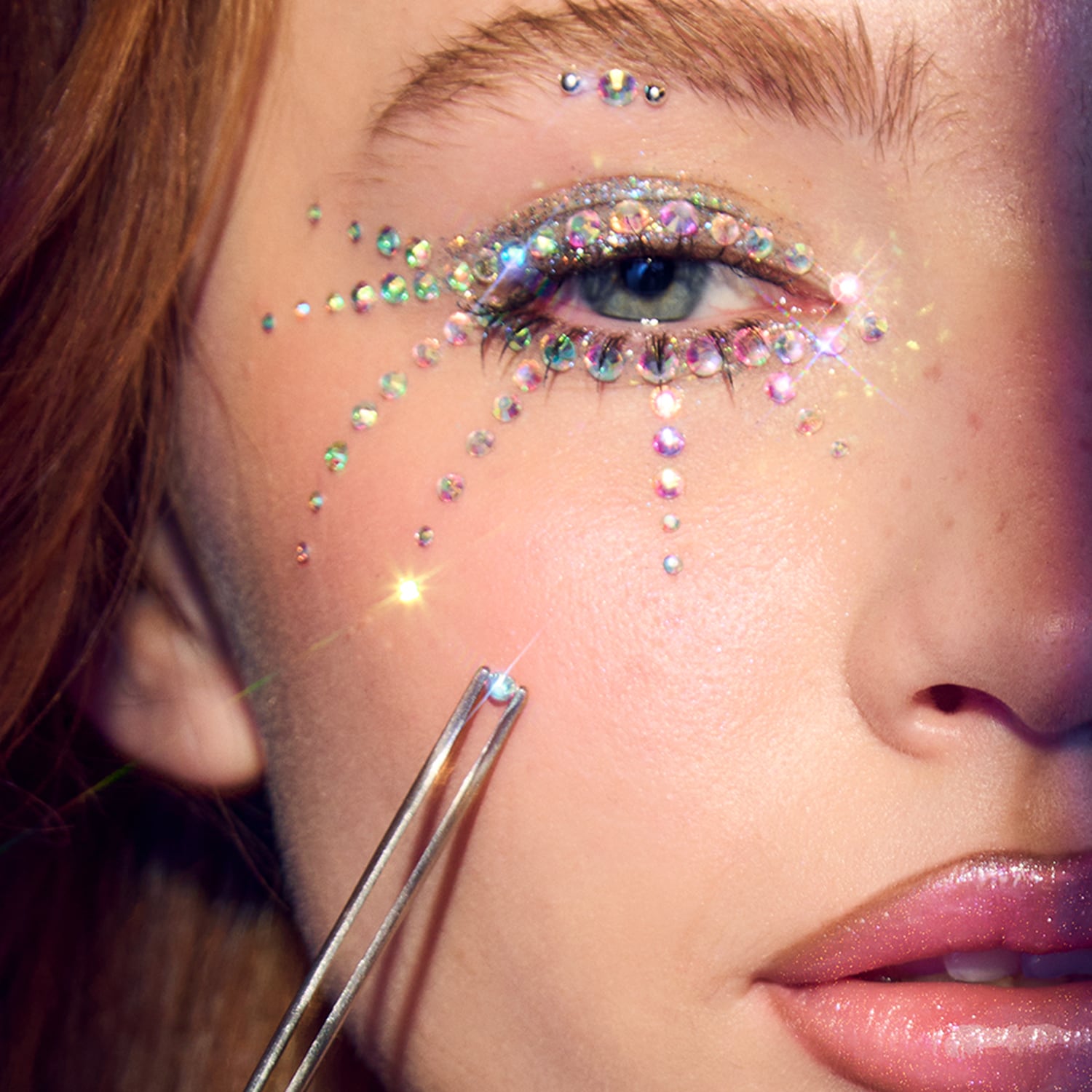 Rhinestone Fantasy Set - Self-Adhesive Face Gems + Easy Apply Tweezers
