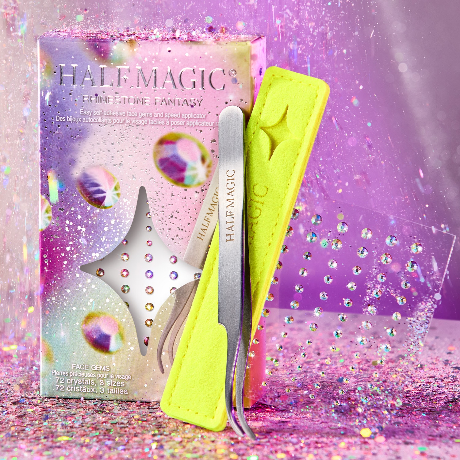 Rhinestone Fantasy Set - Self-Adhesive Face Gems + Easy Apply Tweezers
