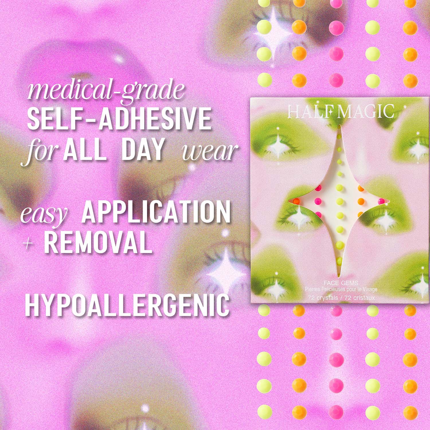 Self-Adhesive Face Gems - Solid Neon