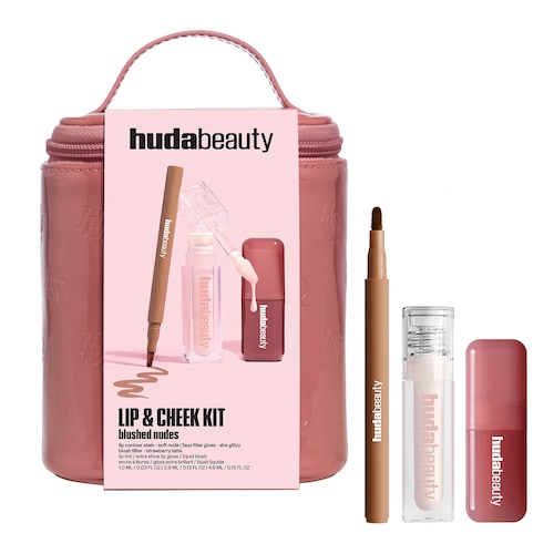 HUDA BEAUTY - Lip & Cheek Blushed Nudes Kit – zestaw do makijażu