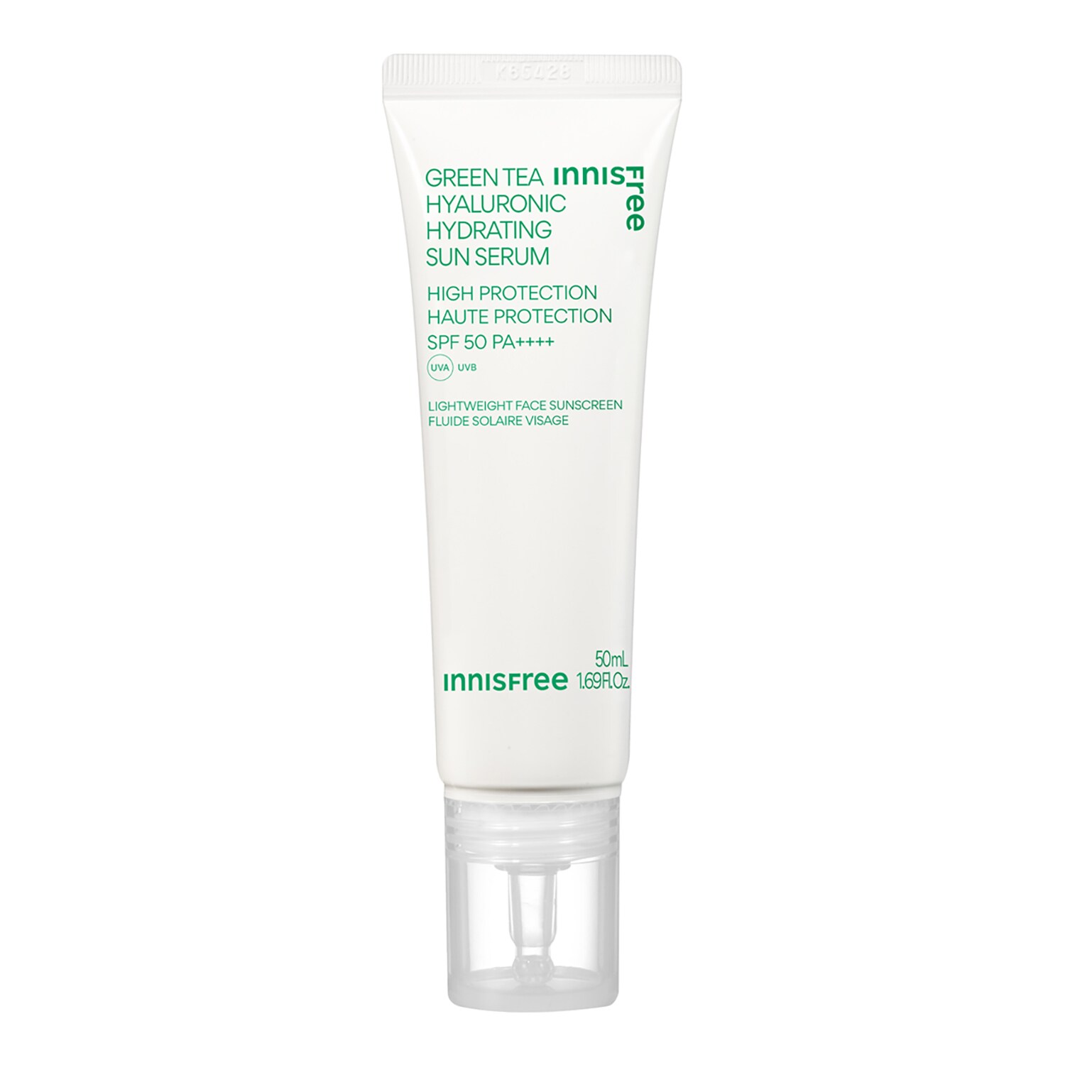 innisfree Green Tea Hyaluronic Sun Serum hydratační ochranný fluid se zklidňujícím účinkem SPF 50+ 50 ml