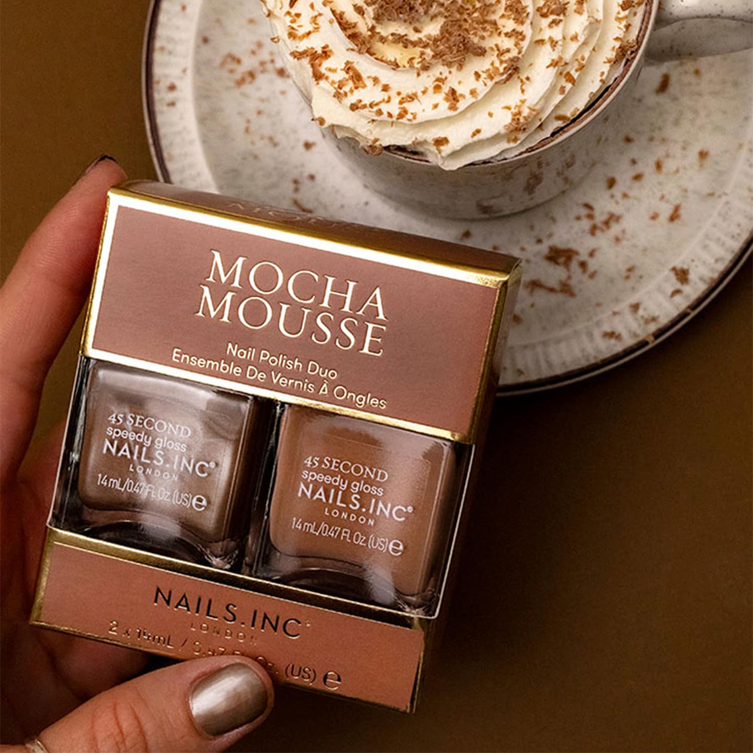 45 Second Speedy, Mocha Mousse, Nail Polish Duo