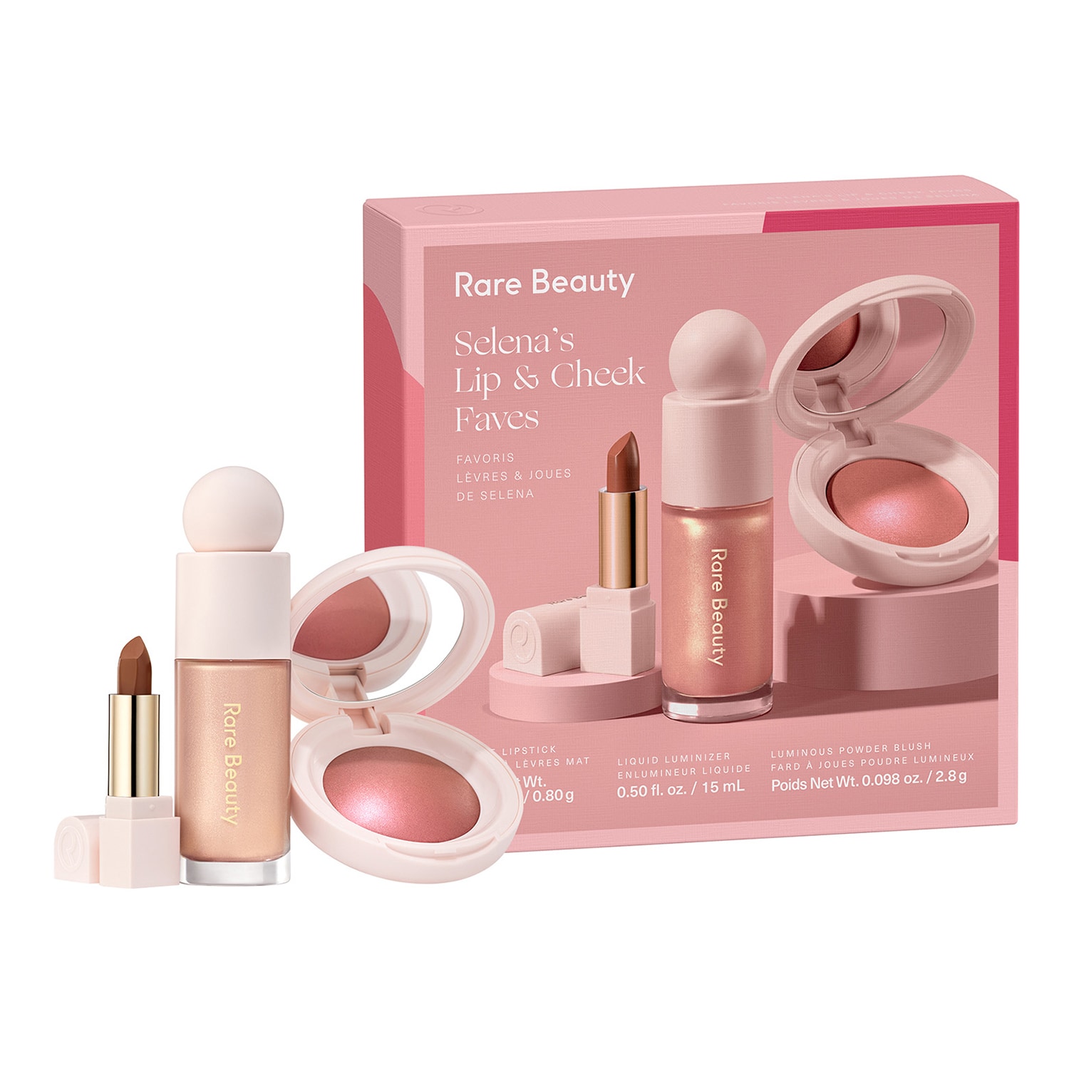Rare Beauty ♡ SEPHORA セット Set Selena Lip & Cheek Faves - Mini-blush, iluminator si ruj de