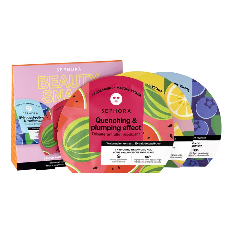 Beauty Snack - 3 Yüz Maskesi - Nemlendirici Hyalüronik Asit + Meyve Özleri