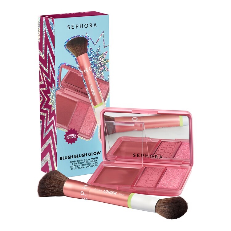 BLUSH BLUSH GLOW SET - Palette guance e pennello a doppia punta