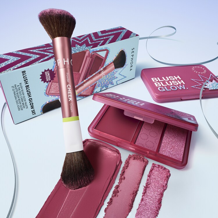 BLUSH BLUSH GLOW SET - Palette guance e pennello a doppia punta