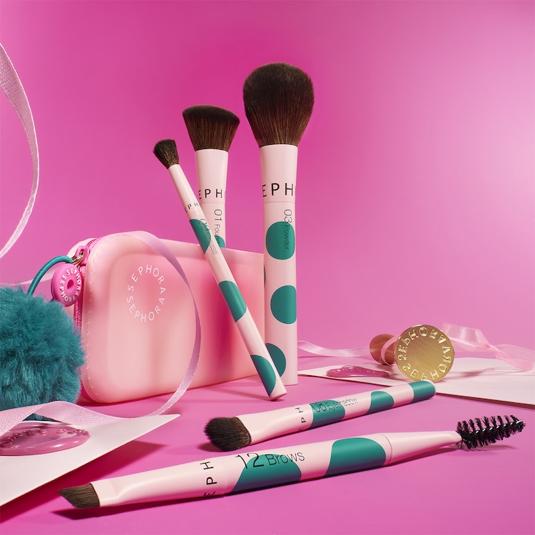 Set Pennelli Make-up Pro - 2 pennelli viso + 3 pennelli occhi