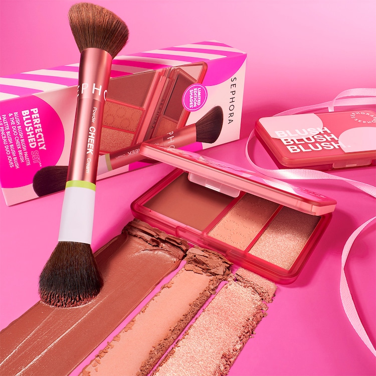 ZESTAW PERFECTLY BLUSHED - Paleta Blush blush blush i podwójny pędzel do różu