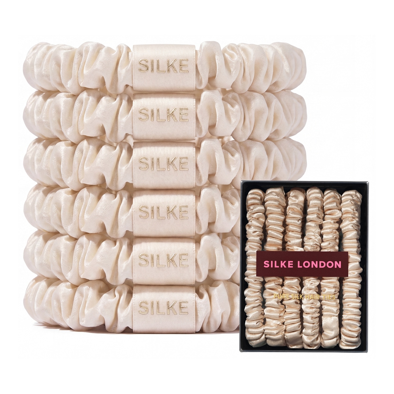 Pure Silk Hair Ties - Coco Champagne x 6