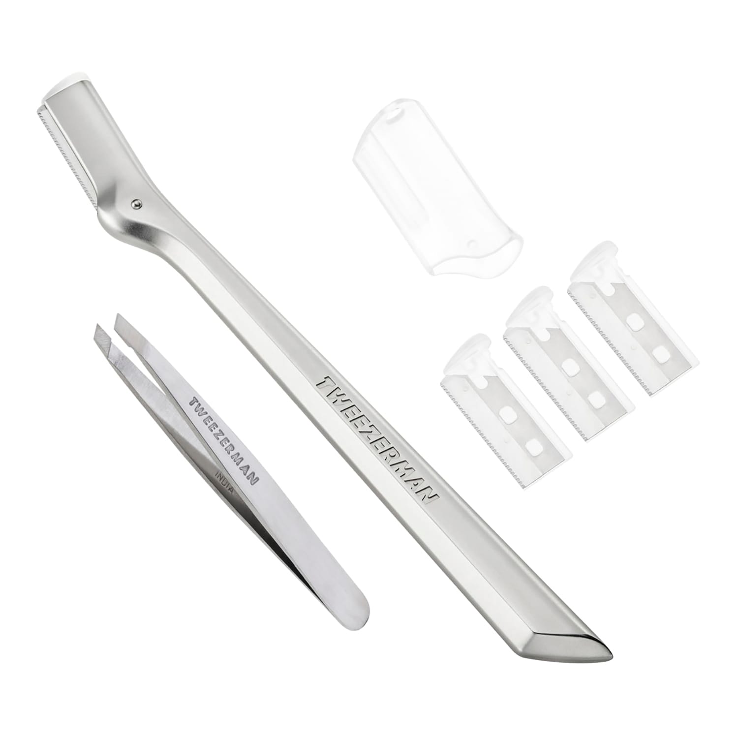 Tweezerman Mini Slant Tweezer & Brow Razor Set - Silver