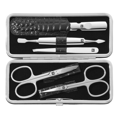 ZWILLING BEAUTY - Maniküre Pediküre Set 5tlg. mit Nagelschere, Leder in Kroko-Optik, schwarz