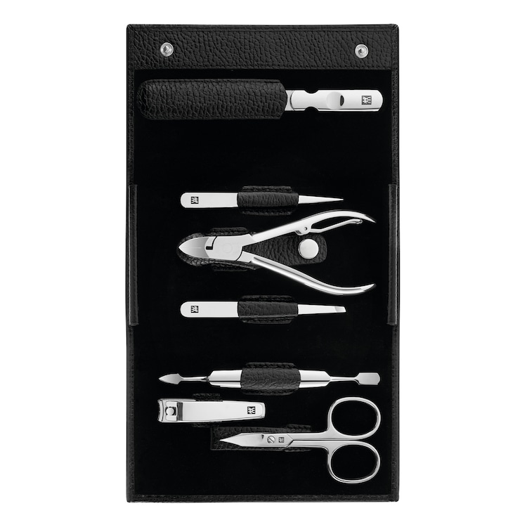 Maniküre Pediküre Set 7tlg. mit Nagelknipser, Leder, schwarz